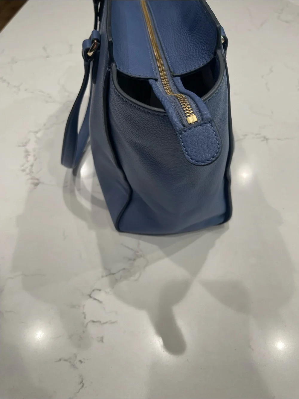 kate spade navy pebbled leather tote with gold logo